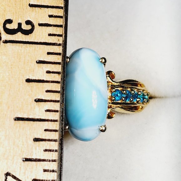 Larimar & Neon Apatite ring in 14K YG over 925 SS 4.90 ct size 8 - Picture 2 of 6
